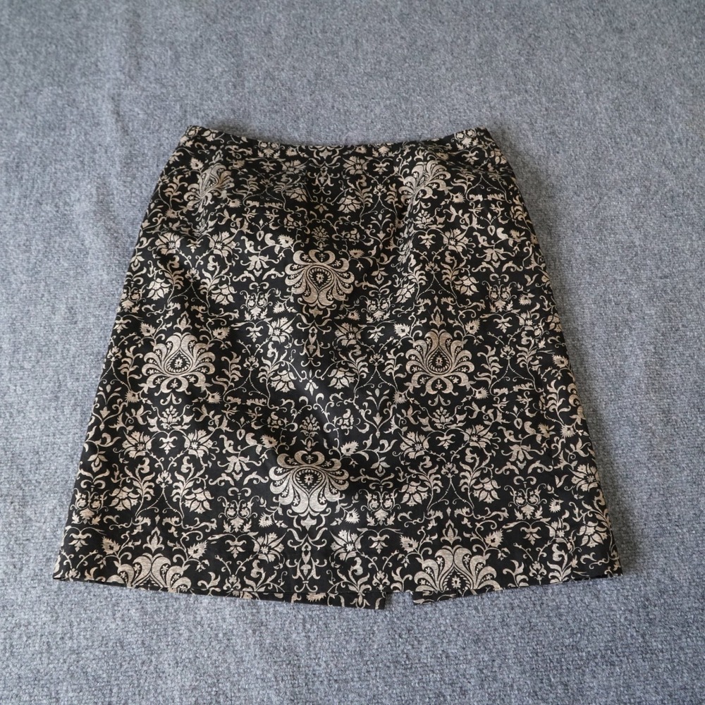 Talbots Black Beige Floral Print A-Line Midi Skirt Women's Size‎ 12